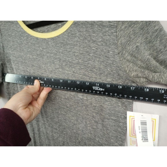 NWT LuLaRoe Dress SZ Medium Julia Style Sheath Casual Stretch Gray Yellow Trim - Picture 13 of 16